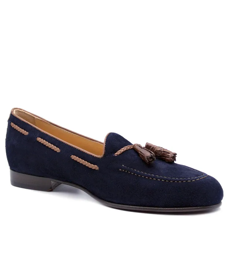 NAPLES Italian Kid Suede with Embossed Crocodile Tassel Loafer