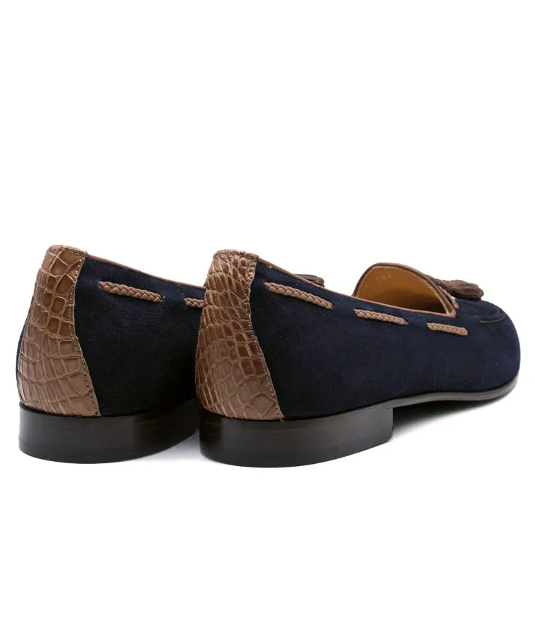 NAPLES Italian Kid Suede with Embossed Crocodile Tassel Loafer