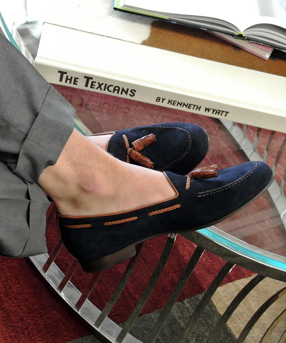 NAPLES Italian Kid Suede with Embossed Crocodile Tassel Loafer