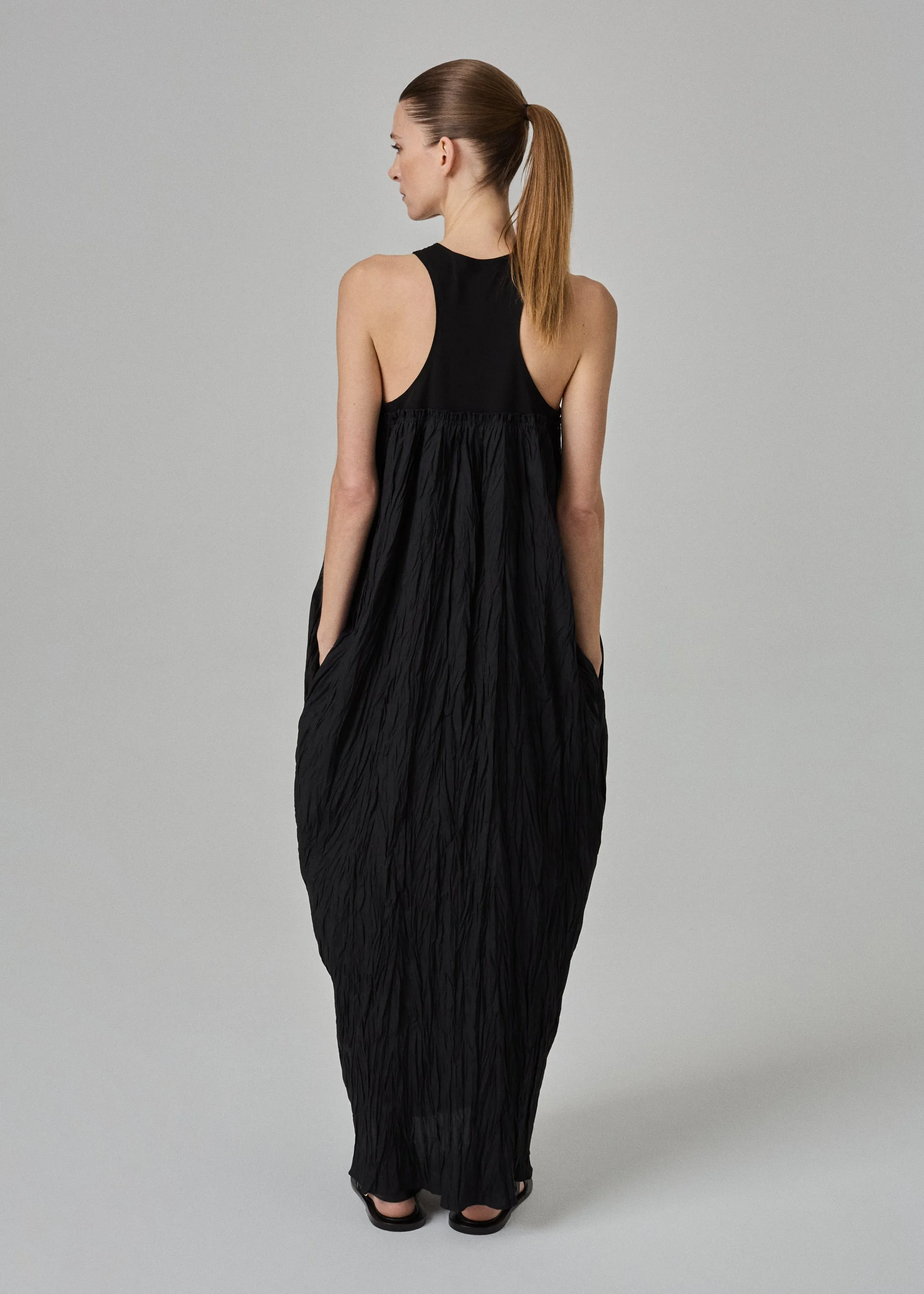 Plissé Tank Dress - Black