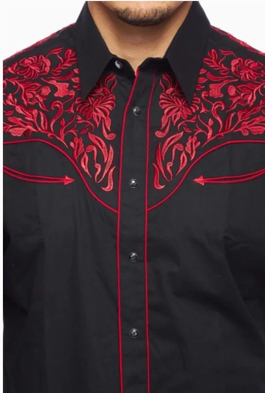 Rodeo Clothing Men's Western Embroidery Shirt PS500-563 Red Embroidery