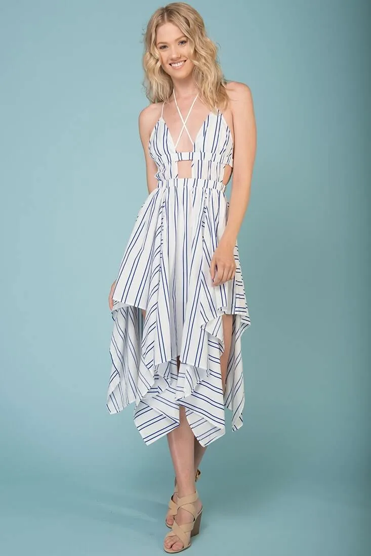 Serendipity Handkerchief Hem Midi Dress White & Blue