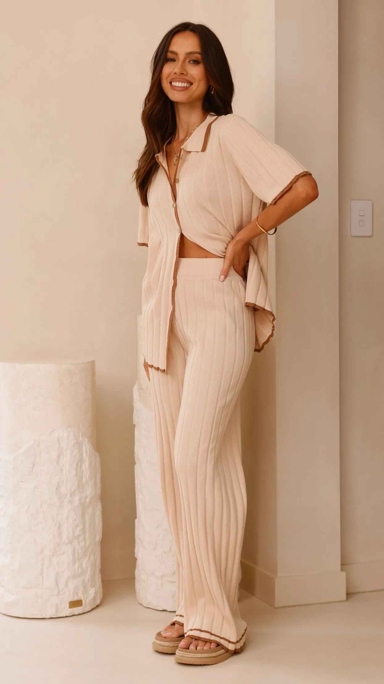 Shaylie Button Up Shirt - Beige