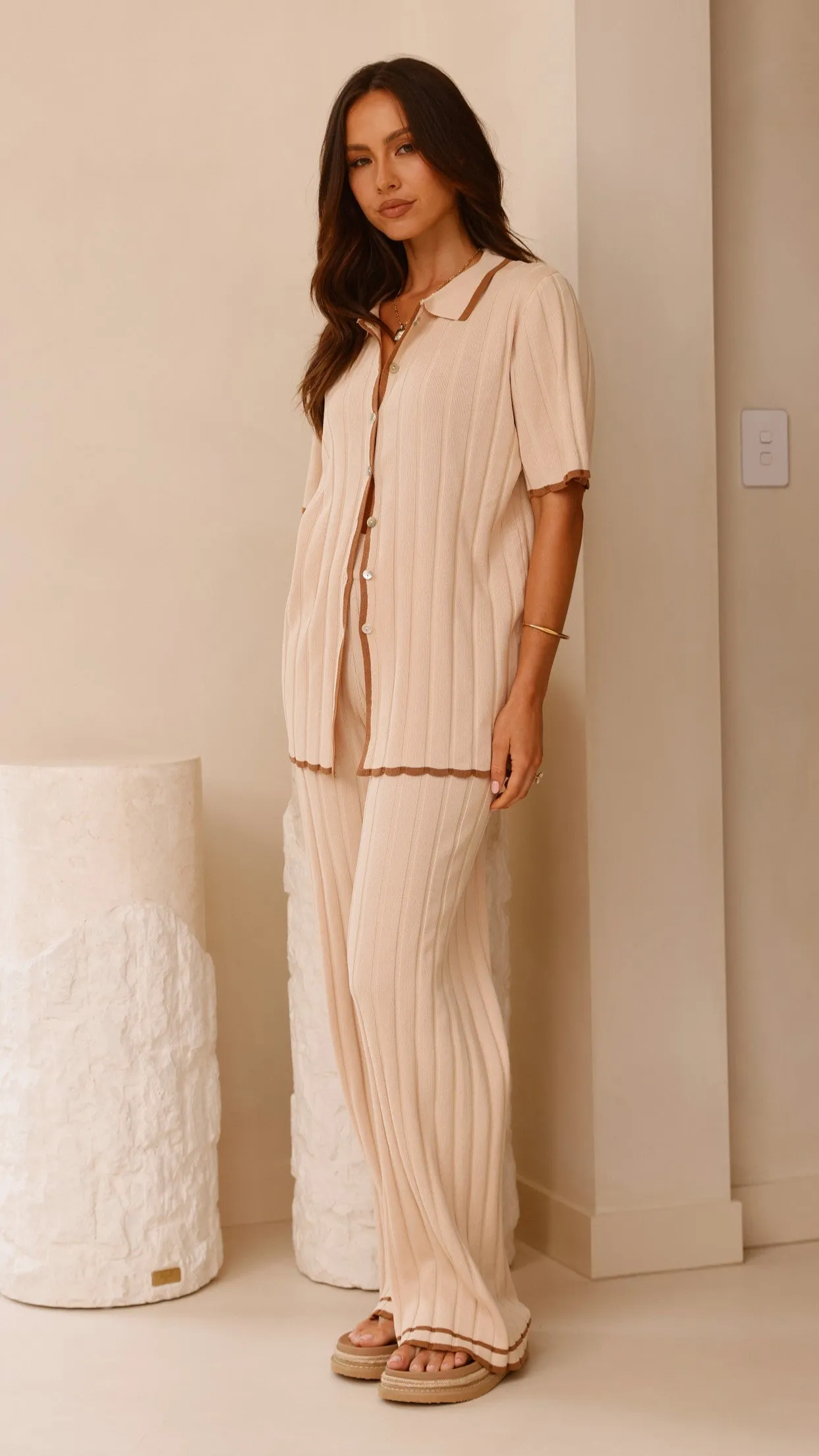 Shaylie Button Up Shirt - Beige