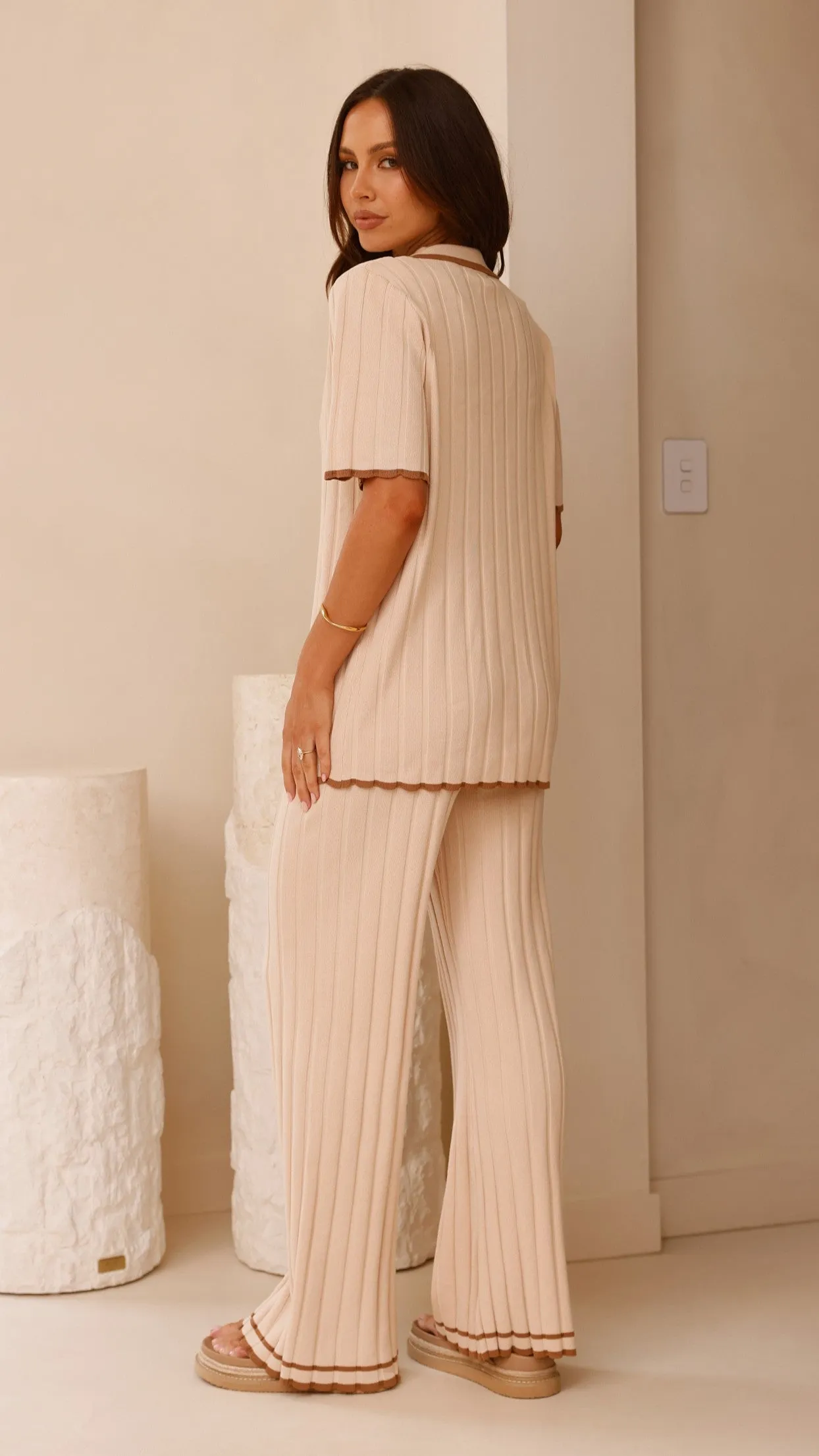 Shaylie Button Up Shirt - Beige