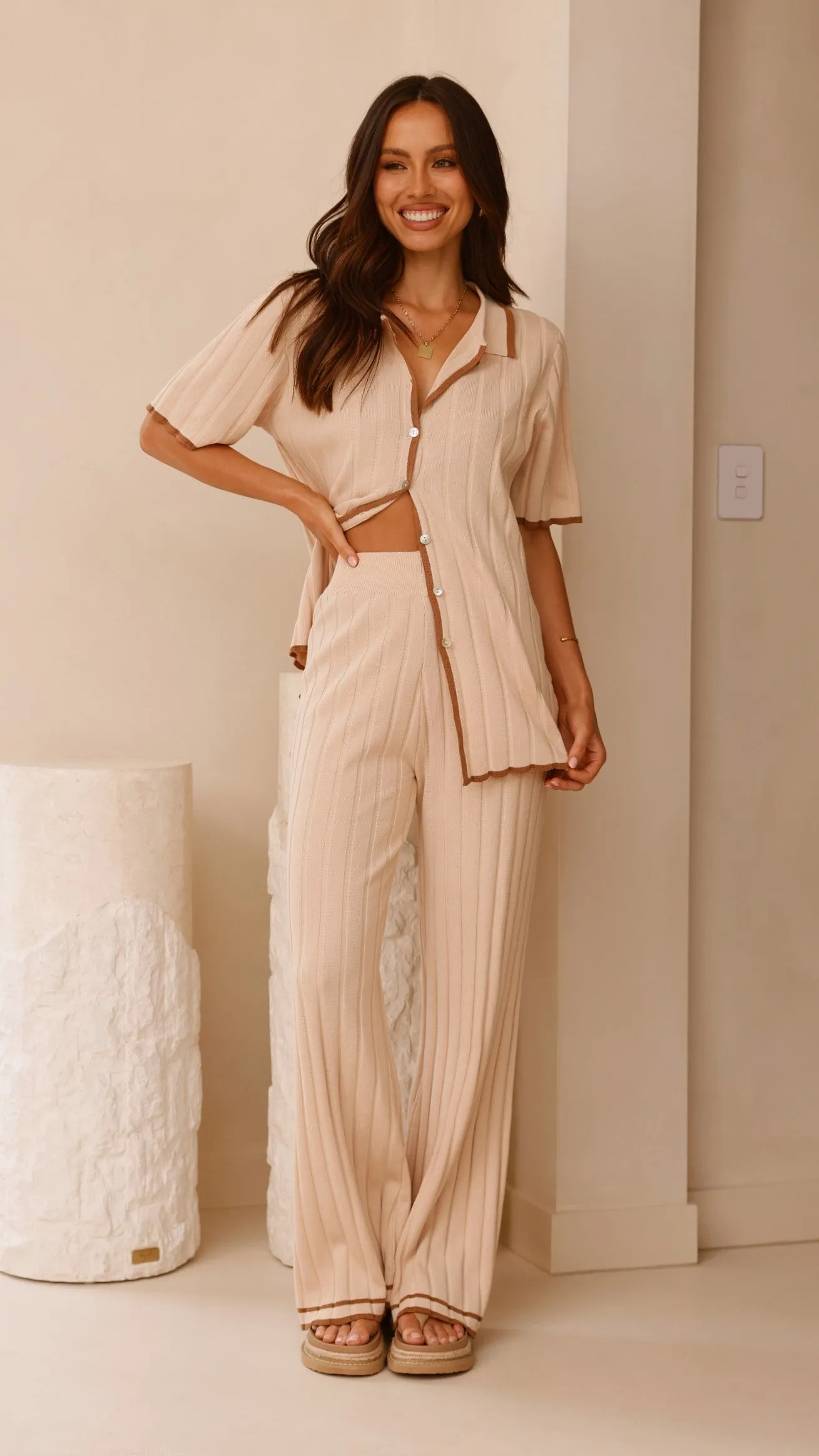 Shaylie Button Up Shirt - Beige