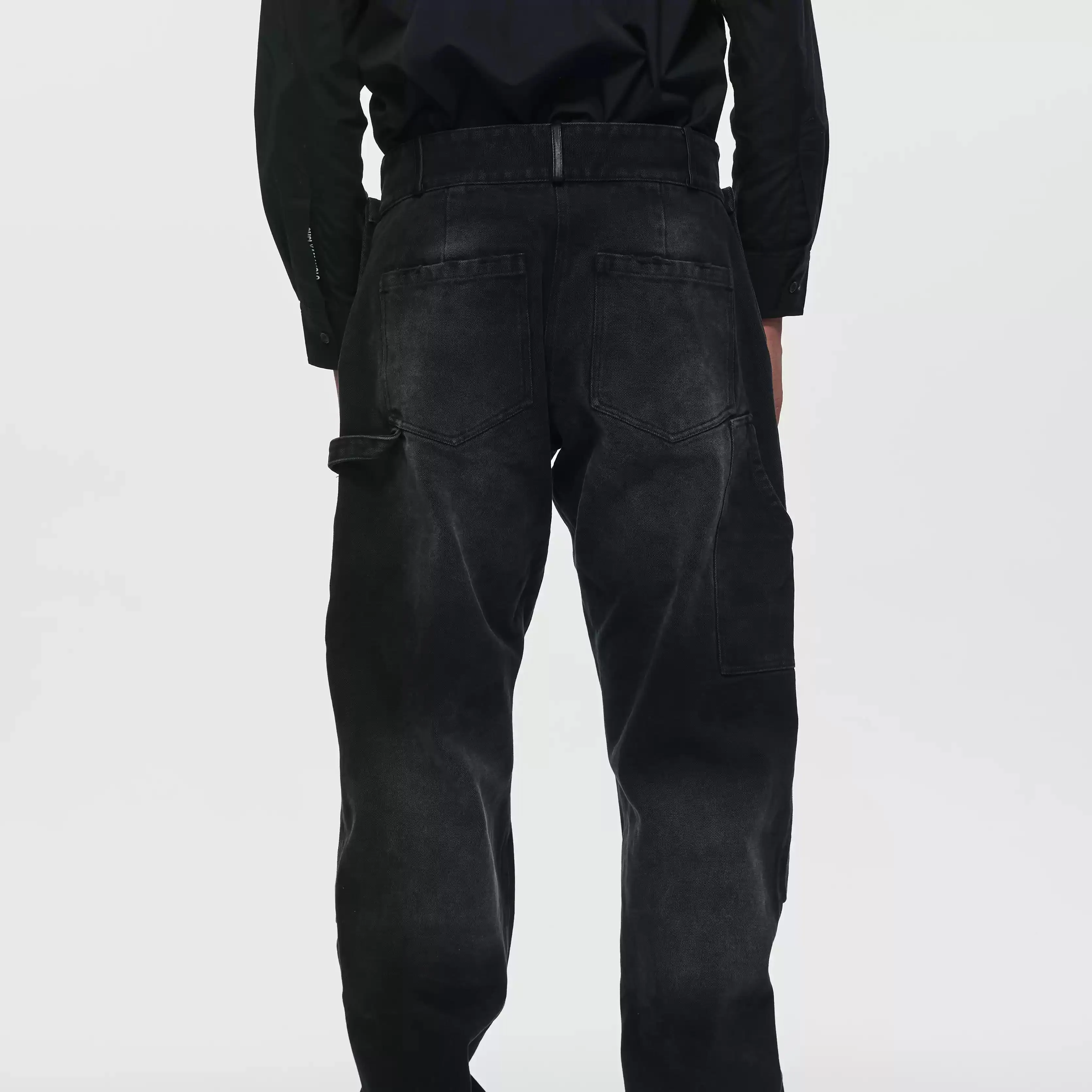 Stacked Distressed Washed Denim Work Pants
