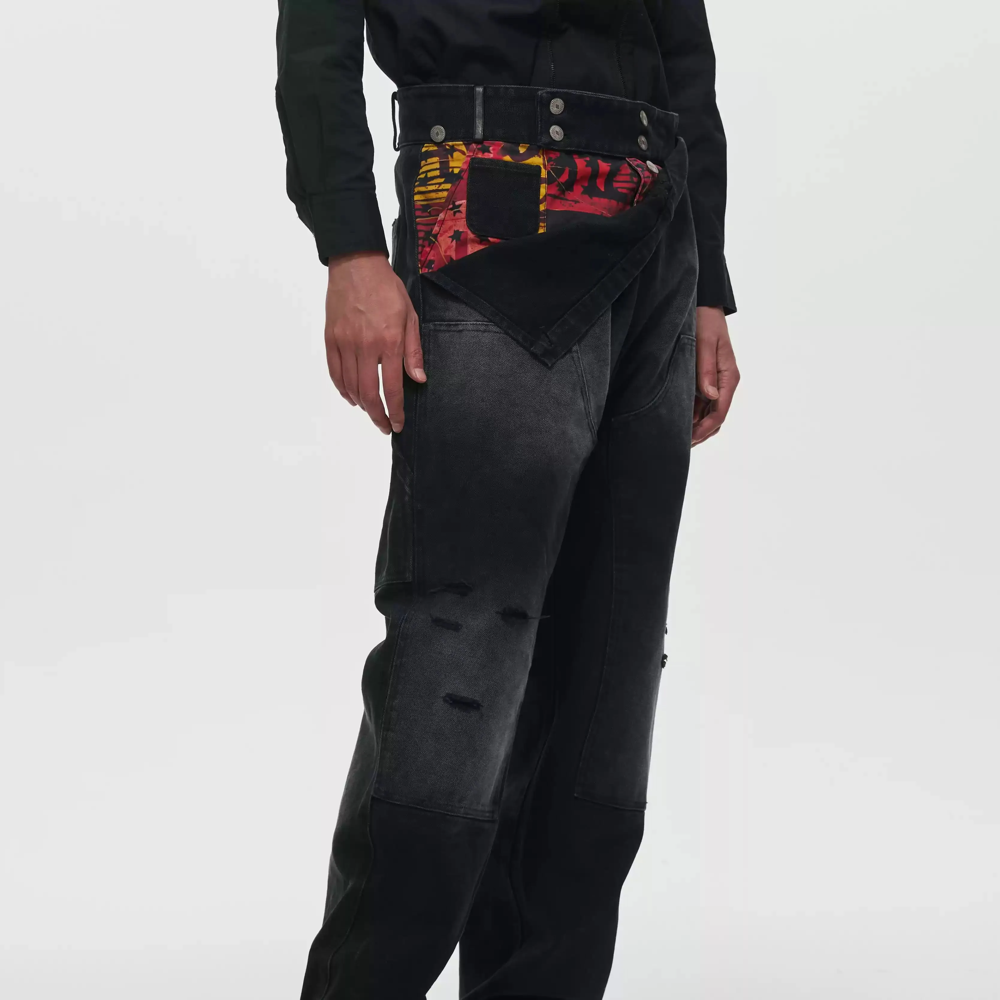 Stacked Distressed Washed Denim Work Pants