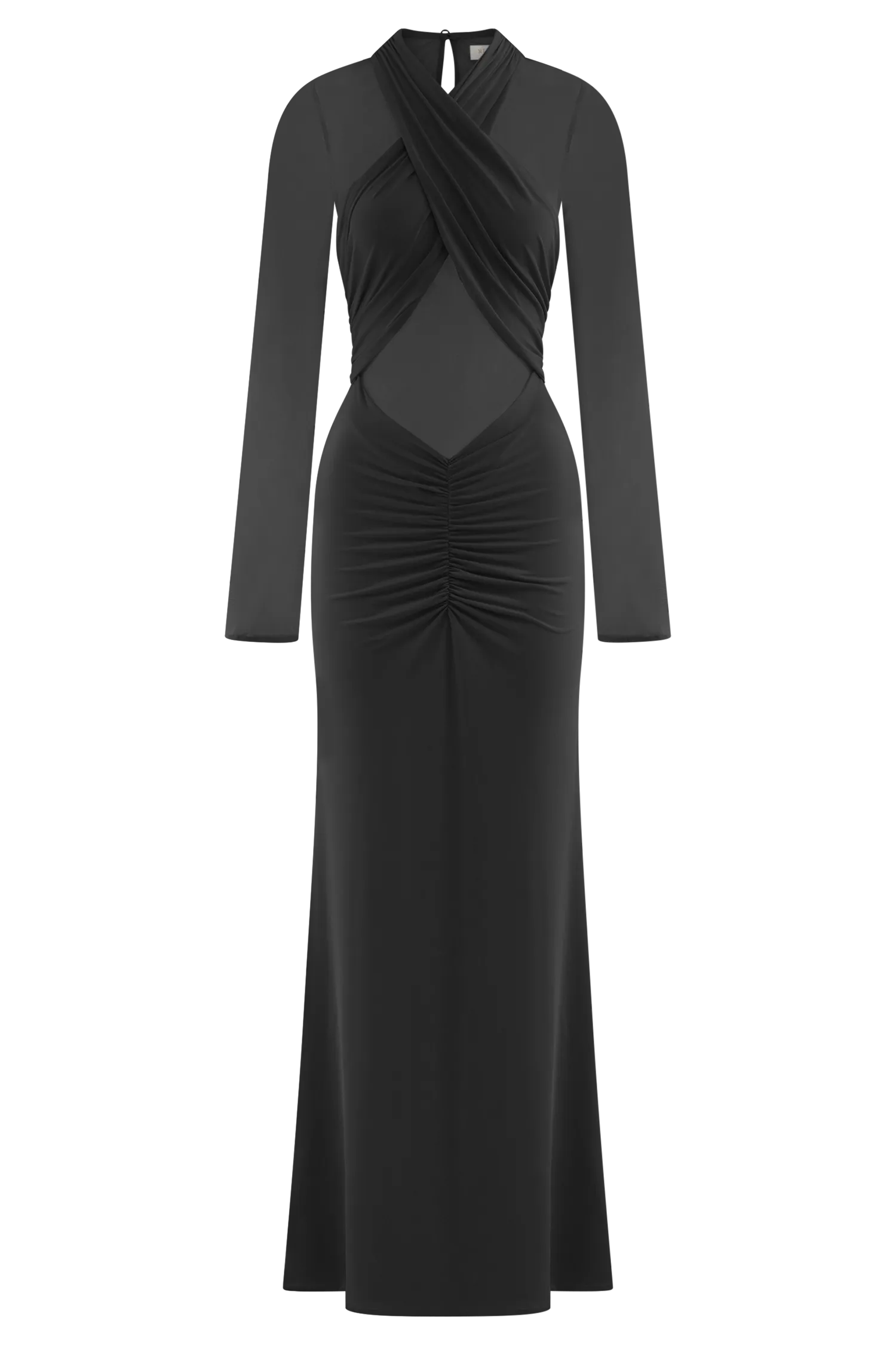 Tania Slinky And Mesh Long Sleeve Maxi Dress - Black