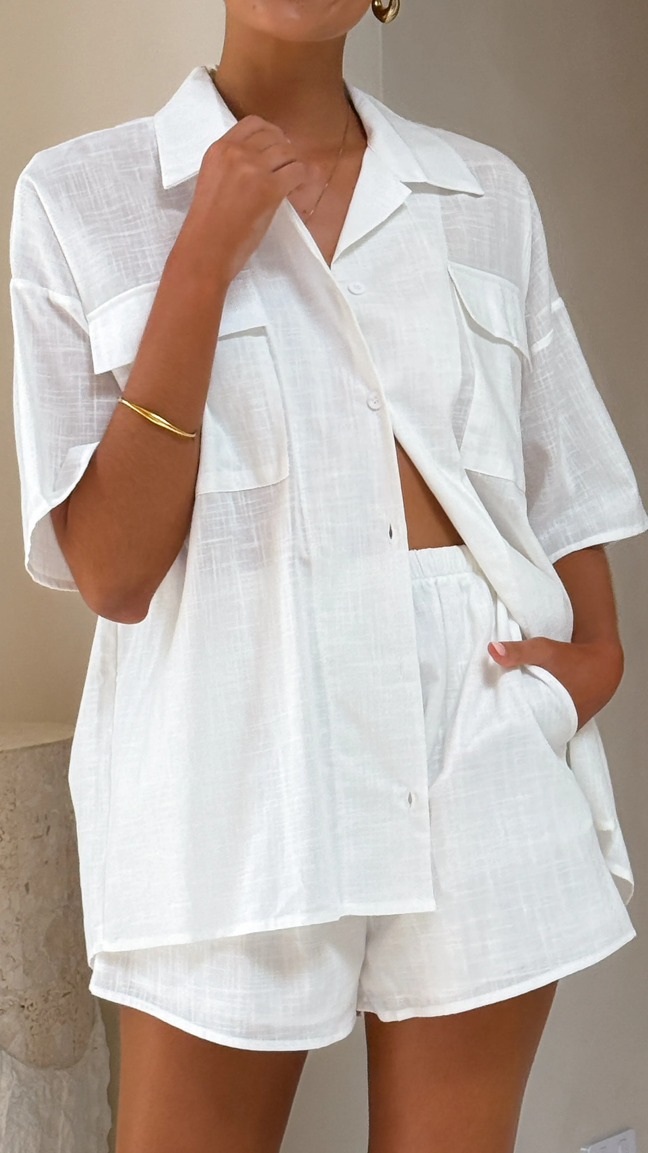 Teela Open Back Shirt and Shorts Set - White