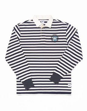 WHITE YALE STRIPED RUGBY SHIRT