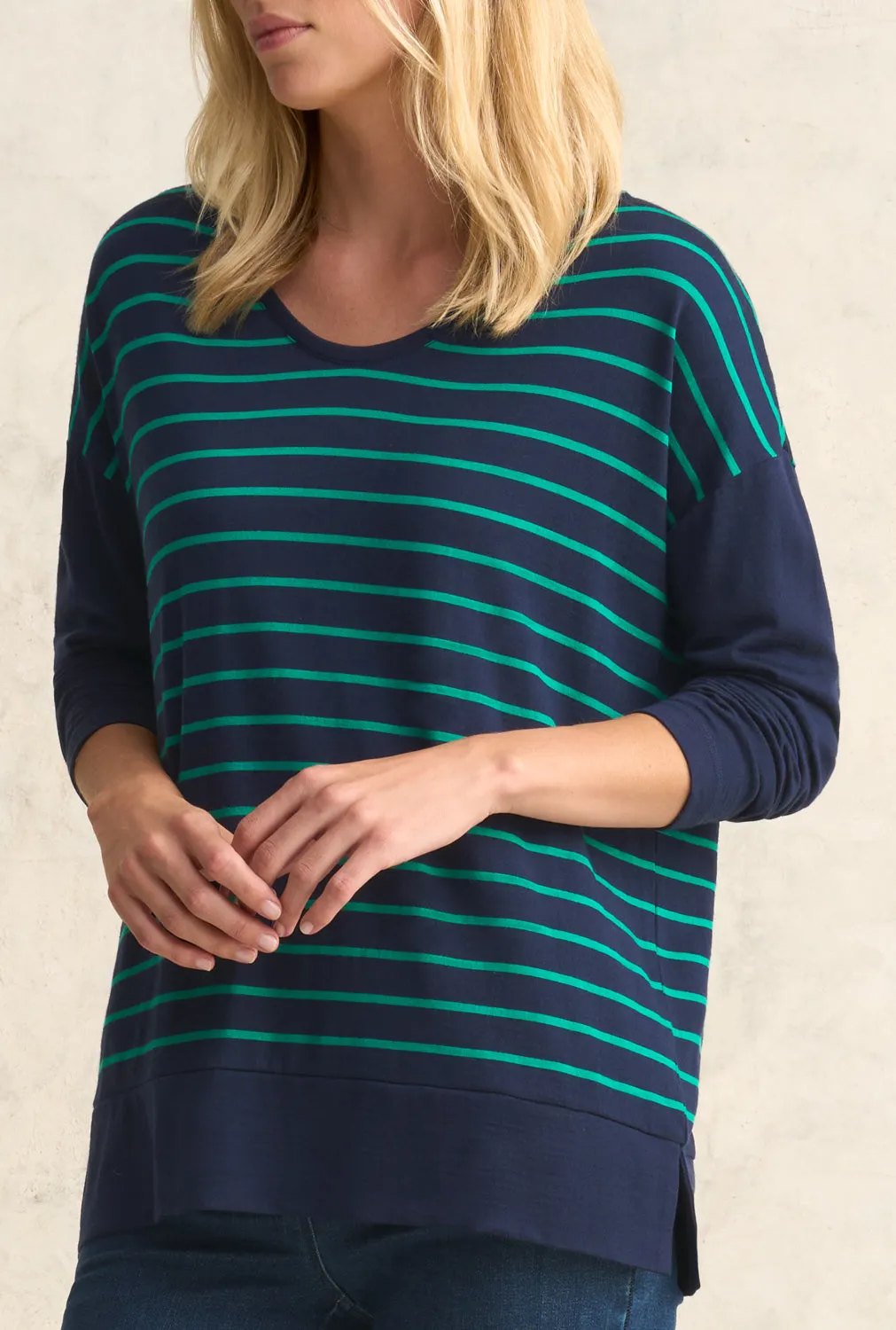 Wool Jersey Boxy Tee - Green & Ink Stripe