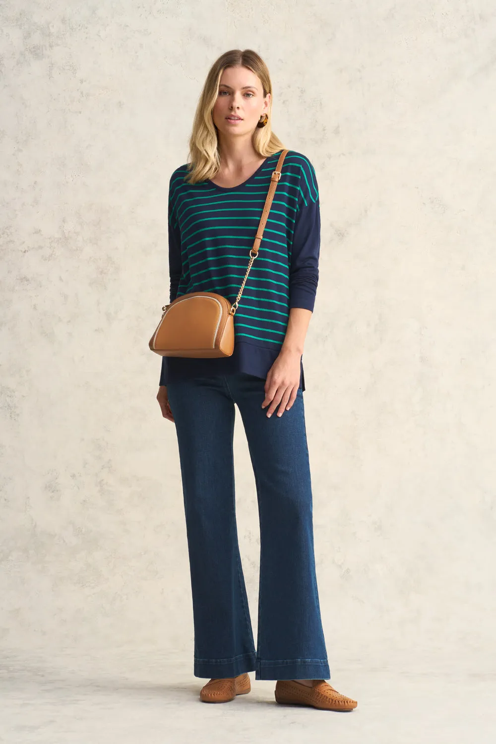 Wool Jersey Boxy Tee - Green & Ink Stripe