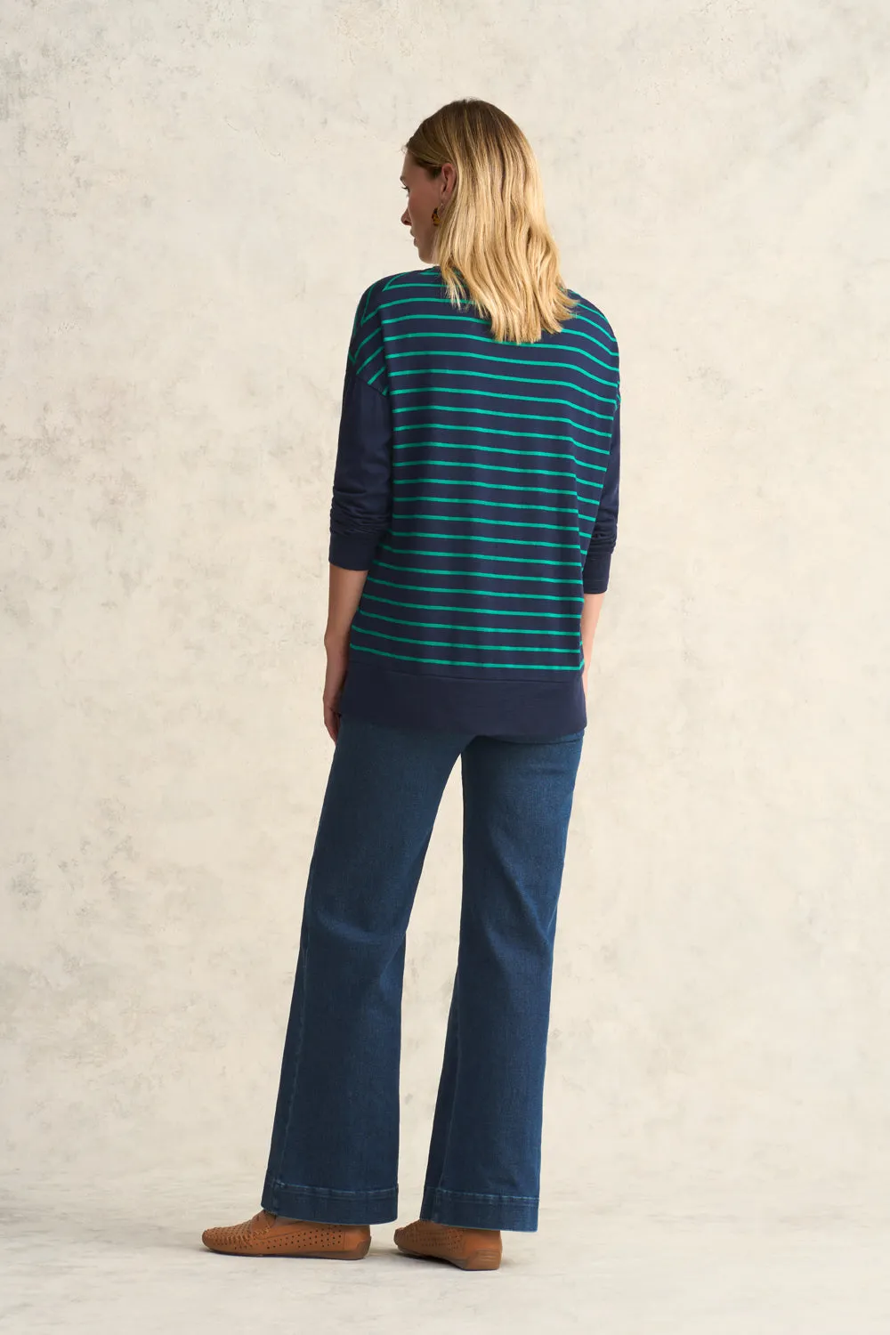 Wool Jersey Boxy Tee - Green & Ink Stripe